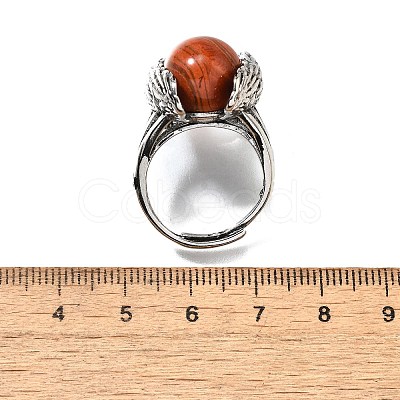 Natural Red Jasper Wings Adjustable Rings RJEW-K241-04AS-10-1