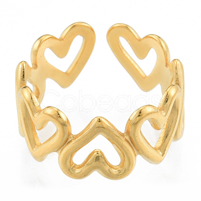Ion Plating(IP) 304 Stainless Steel Hollow Heart Cuff Rings RJEW-N038-124LG-1