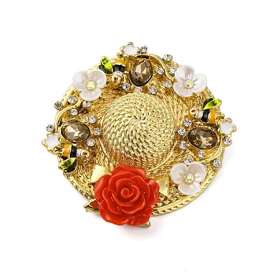 Hat Alloy Rhinestone Brooches JEWB-I034-39G-1