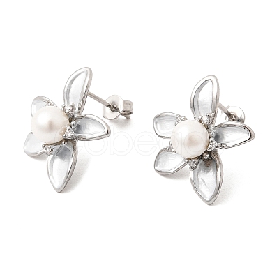 Brass Micro Pave Cubic Zirconia Enamel Stud Earrings CU-CBABA66-12C-P-1