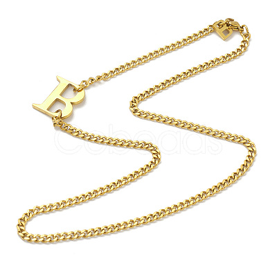 Ion Plating(IP) 304 Stainless Steel Initial Letter B Pendant Necklace with Curb Chains for Women NJEW-M199-02G-1