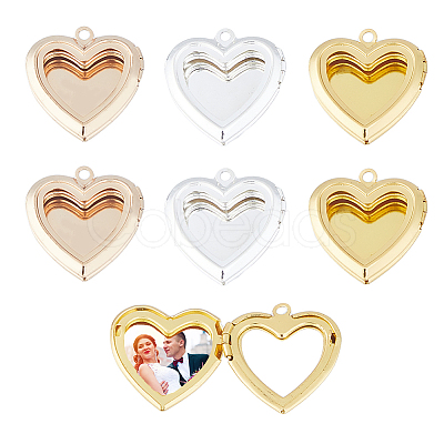 6Pcs 3 Colors Brass Locket Pendants KK-FH0007-49-1