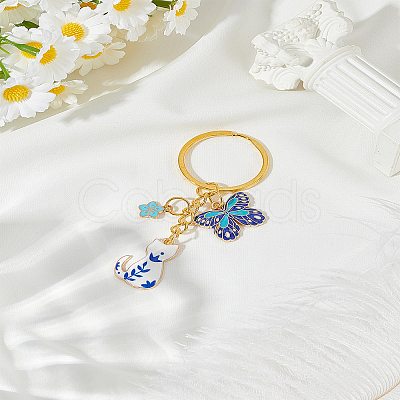 1Pc Cat Shape Alloy Enamel Pendant Keychain KEYC-LP0001-53A-1
