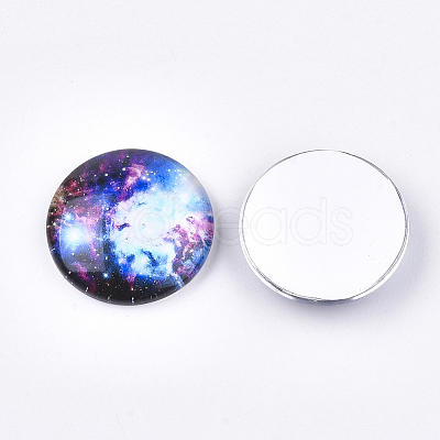 Starry Sky Pattern Printed Glass Cabochons GGLA-N004-25mm-D57-1