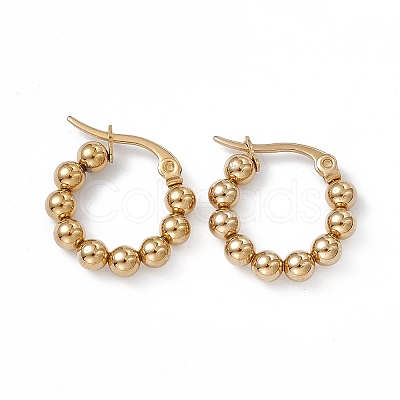 201 Stainless Steel Round Beaded Hoop Earrings with 304 Stainless Steel Pins for Women EJEW-B016-01B-G-1