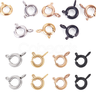 8Pcs 4 Colors 304 Stainless Steel Spring Ring Clasps STAS-TADJ001-09-1