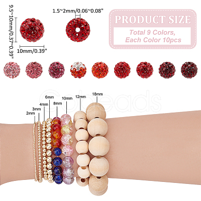 90Pcs 9 Colors Polymer Clay Rhinestone Beads RB-PH0001-33B-1