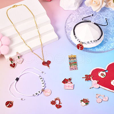 52Pcs 26 Styles Valentine's Day Theme Alloy Enamel Pendants ENAM-TA0002-83-1