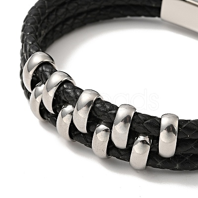 Leather Braided Triple Loops Multi-strand Bracelet with 304 Stainless Steel Magnetic Clasp for Men Women BJEW-C021-20-1