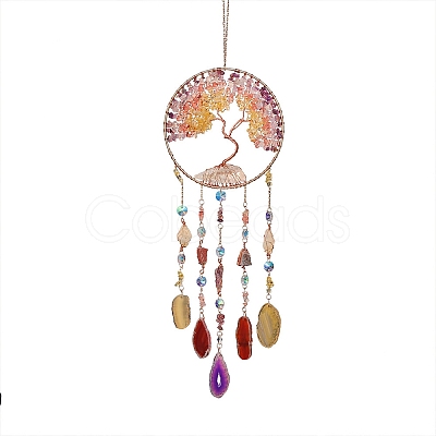 Iron & Brass & Crystal Glass Sun Catcher Pendants HJEW-K049-02-1