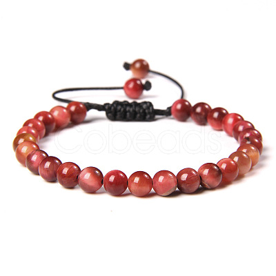 Natural Tiger Eye Round Bead Adjustable Braided Bracelets UO3136-29-1