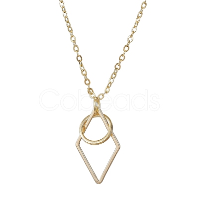 Brass Round with Rhombus Pendant Necklace NJEW-JN04698-1