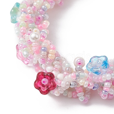 Flower Glass Seed Braided Beaded Bracelets BJEW-MZ00059-1