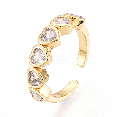 Brass Micro Pave Clear Cubic Zirconia Cuff Rings for Women KK-T074-14G-1