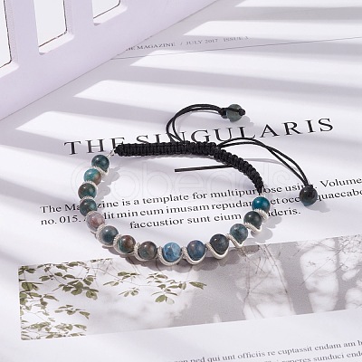 Round Natural Apatite Braided Bead Bracelet BJEW-TA00106-1