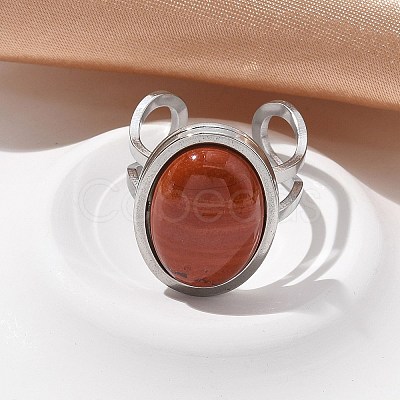Oval Natural Red Jasper Finger Rings RJEW-M062-02P-14-1