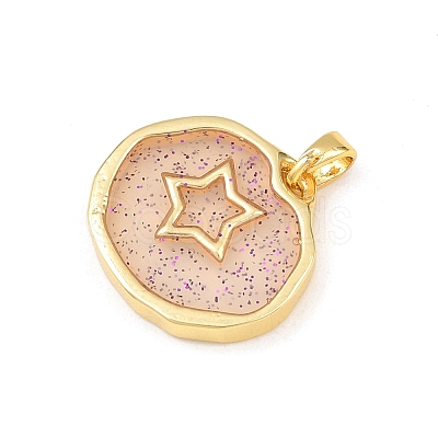 Transparent Epoxy Resin Brass Pendants KK-B163-01G-04-1