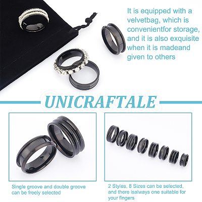 Unicraftale 16Pcs 16 Style 201 Stainless Steel Grooved Finger Ring Settings STAS-UN0044-16-1