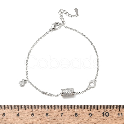 Brass Micro Pave Clear Cubic Zirconia Column Charm Bracelets KK-CBA6980-26P-1
