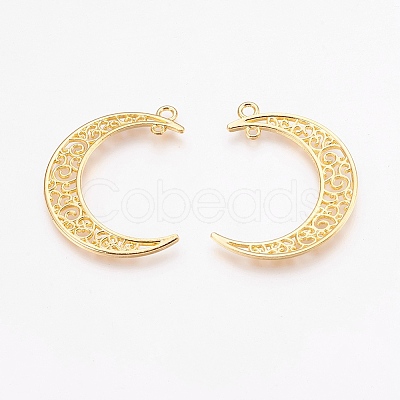 Tibetan Style Alloy Hollow Moon 2-Loop Link Pendants TIBEP-5312-G-LF-1