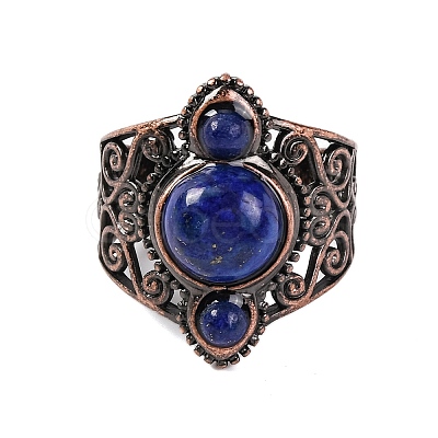 Natural Lapis Lazuli Retro Finger Rings RJEW-B067-01R-11-1
