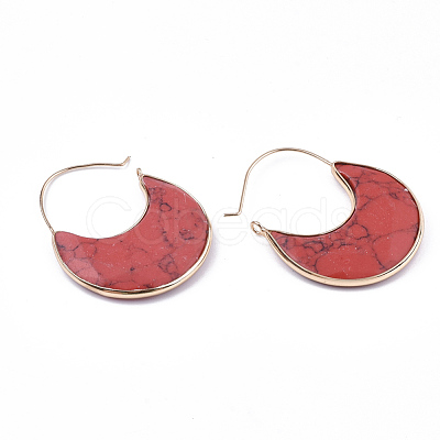 Synthetic Turquoise Crescent Moon Dangle Hoop Earrings G-S344-75F-1