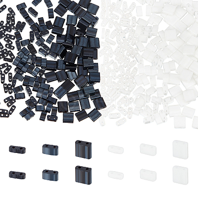 360Pcs 6 Styles 2-Hole Opaque Glass Seed Beads SEED-NB0002-13-1