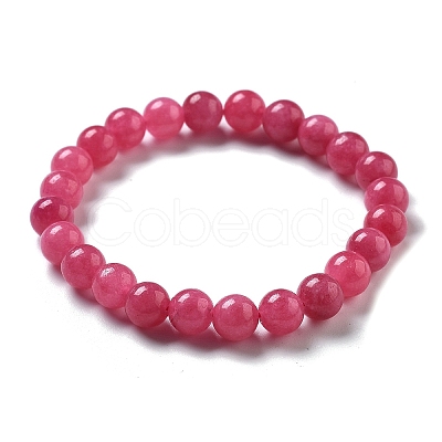 Natural Dyed & Heated  Chalcedony Imitation Rhodochrosite Beaded Stretch Bracelets for Women Men BJEW-F483-05-1-1