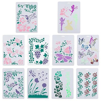10Pcs 10 Styles PP Plastic Hollow Out Drawing Painting Stencils Templates DIY-GF0007-35-1