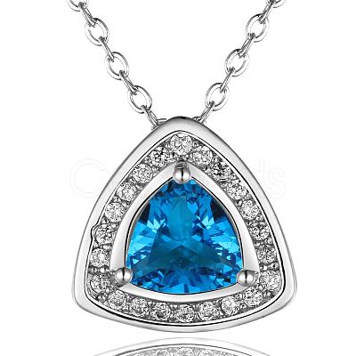 Real Platinum Plated Brass Cubic Zirconia Triangle Pendant Necklaces NJEW-BB07872-P-1