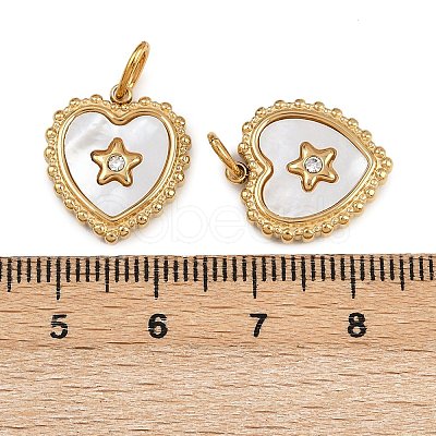 304 Stainless Steel Pave Natural Shell Pendants STAS-Z152-13G-1
