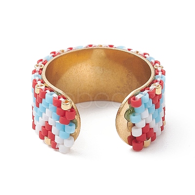 Glass Seed Beaded Wave Open Cuff Rings RJEW-MZ00008-1