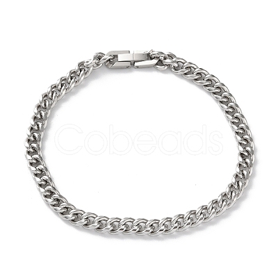 304 Stainless Steel Cuban Link Chain Bracelets for Men BJEW-Z081-01P-01-1