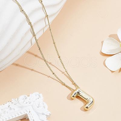 1pc Brass Chain with Alloy Letter Pendants Necklaces NJEW-LP0001-41J-G-1