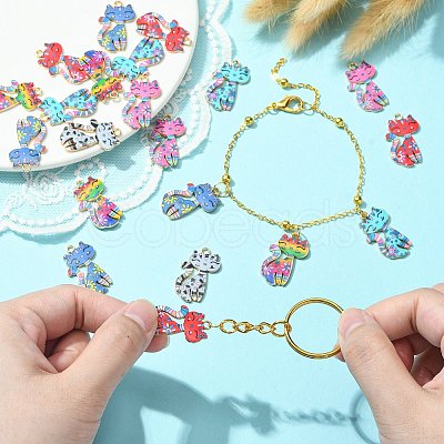 24Pcs 6 Colors Printed Alloy Pendants FIND-SZ0003-39-1