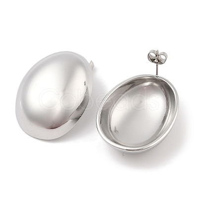 304 Stainless Steel Oval Stud Earrings EJEW-B108-04P-1