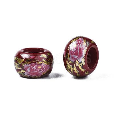 Flower Printed Opaque Acrylic Rondelle Beads SACR-S305-27-F04-1