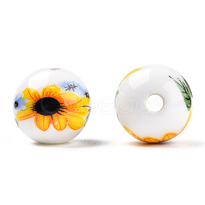 Floral Printed Porcelain Beads PORC-E021-01D-1