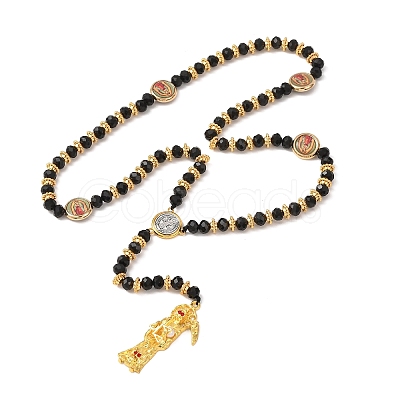 Faceted Rondelle Glass Rosary Bead Necklaces NJEW-DC00014-1