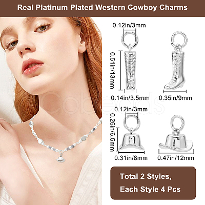8Pcs 2 Styles West Cowboy Boot & Hat Rack Plating Brass Charms ZIRC-BBC0003-02-1