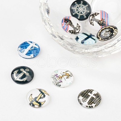 Helm & Anchor Printed Glass Cabochons X-GGLA-A002-12mm-WW-1