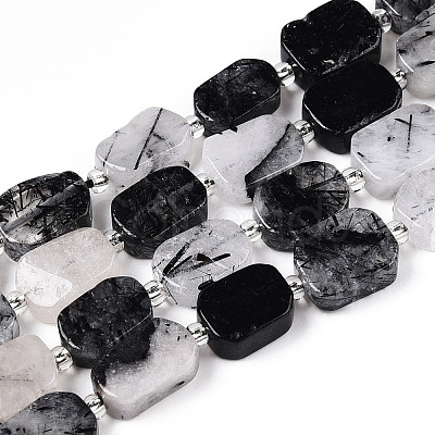 Natural Black Rutilated Quartz Beads Strands G-C098-A17-01-1
