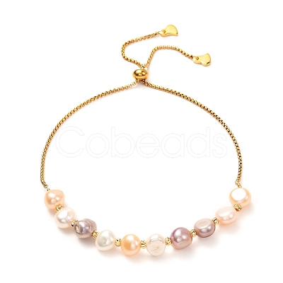 Natural Pearl Beads Adjustable Slider Bracelet for Girl Women Gift BJEW-JB06820-02-1