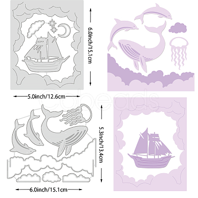 Ocean Theme Carbon Steel Cutting Dies Stencils DIY-WH0309-959-1