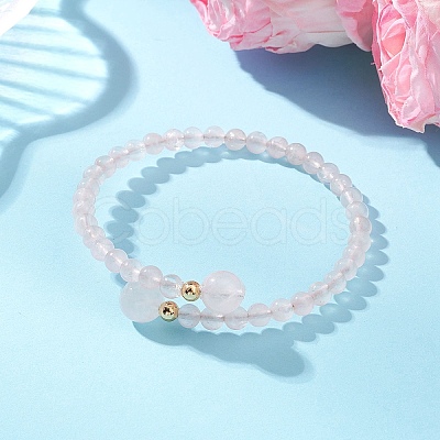 Natural Rose Quartz Beaded Cuff Bangles BJEW-JB13328-01-1