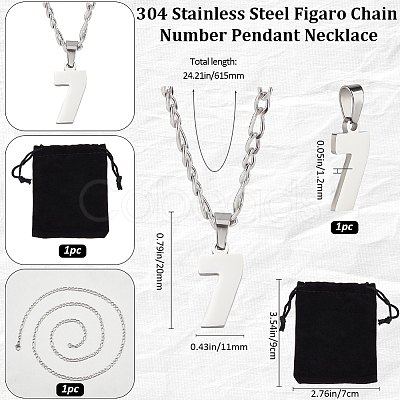 1Pc 304 Stainless Steel Figaro Chain Number Pendant Necklaces NJEW-BBC0001-28D-P-1