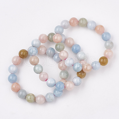 Natural Morganite Stretch Bracelets BJEW-S138-02F-12mm-1