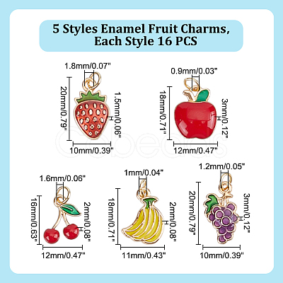80Pcs 5 Style Fruit Alloy Enamel Pendants PALLOY-HY00076-1