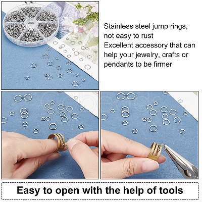 Unicraftale 1230Pcs 6 Style 304 Stainless Steel Open Jump Rings STAS-UN0024-52-1