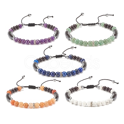 Natural Gemstone & Synthetic Hematite Braided Bead Bracelet for Women BJEW-JB08181-1